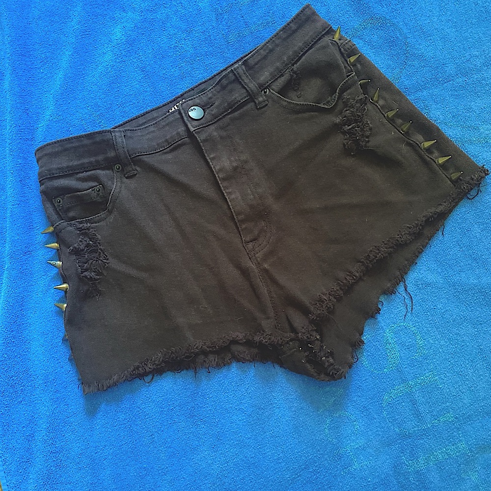 Spiked Jean denim  distress cut off cheeky shorts punk metal indie goth indust